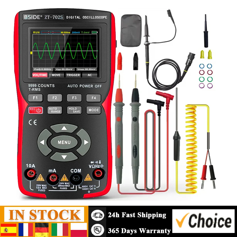 2in1 Digital Oscilloscope Multimeter 48MSa/s Sampling Rate 10Mhz Bandwidth 9999 Counts True RMS 2.8inch IPS Color Display Multim