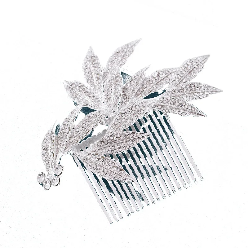 High Quality Fashion Headpieces Bridal Jewelry Rhinestone Handmade Crystal Leaves Shaped Hair Combs