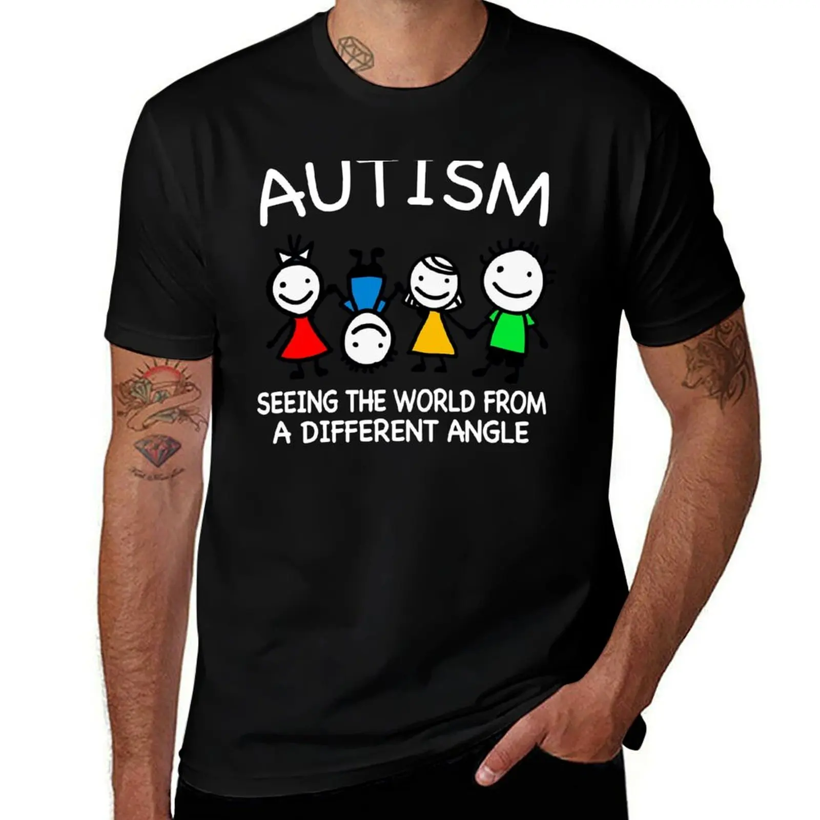 

Autism Seeing The World From A Different Angle T-Shirt Running Gym Short Sleeve Sports Tee