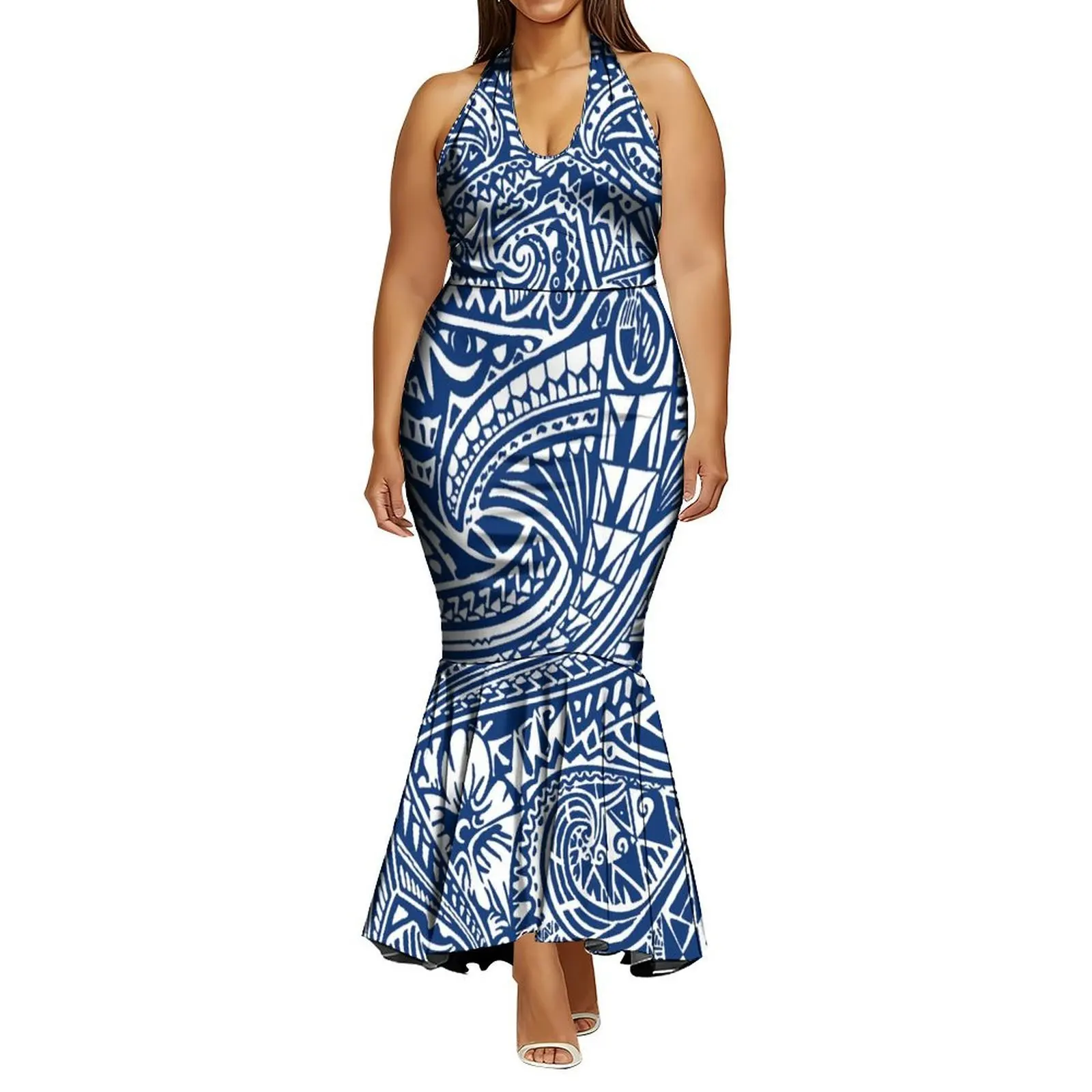 فستان نسائي مثير هالتر التخسيس تصميم طويل تصميم الأزهار فستان ذيل السمكة البولينيزية حسب الطلب فستان سهرة عالي الجودة #4