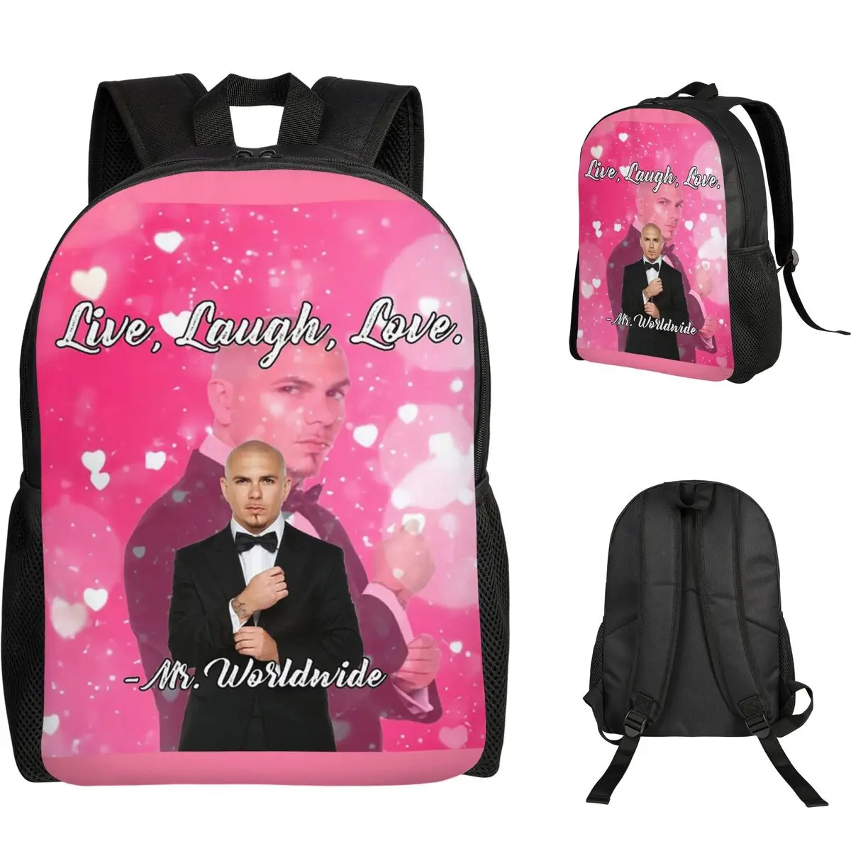 

Рюкзак Mr. Worldwide Says To Live Laugh Love Pink для школьников и студентов, для мальчиков и девочек, школьная сумка, сумка для ноутбука, сумка через плечо