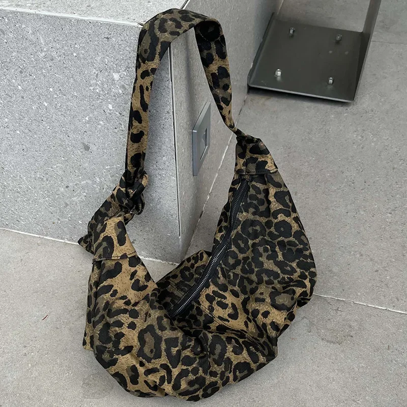 

Fashion Leopard Hobos Tote Bags for Women Large Capacity Shoulder Bag Half Moon Cloud Dumpling Bag New 2025 Designer Handbags