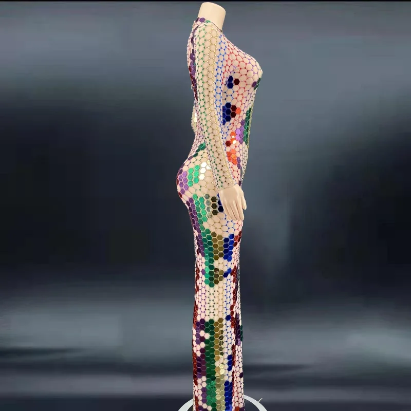 المرايا فستان سهرة عارية فستان شفاف عيد ميلاد احتفال حفلة موسيقية أداء الزي المرأة راقصة تظهر بذلة