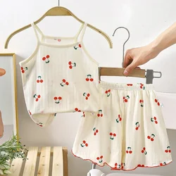 Children's suspender pants skirt set all cotton pajamas home clothing sweat absorbing vest baby air-conditioned clothing