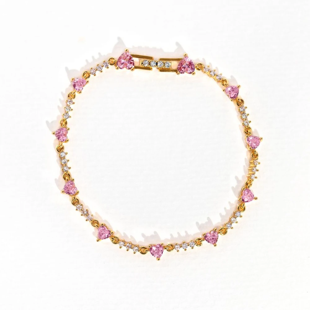 Pink Zircon Bowknot Chain Bracelet for Women Gold Simple Desgin Party Jewelry Accessories Female Gifts