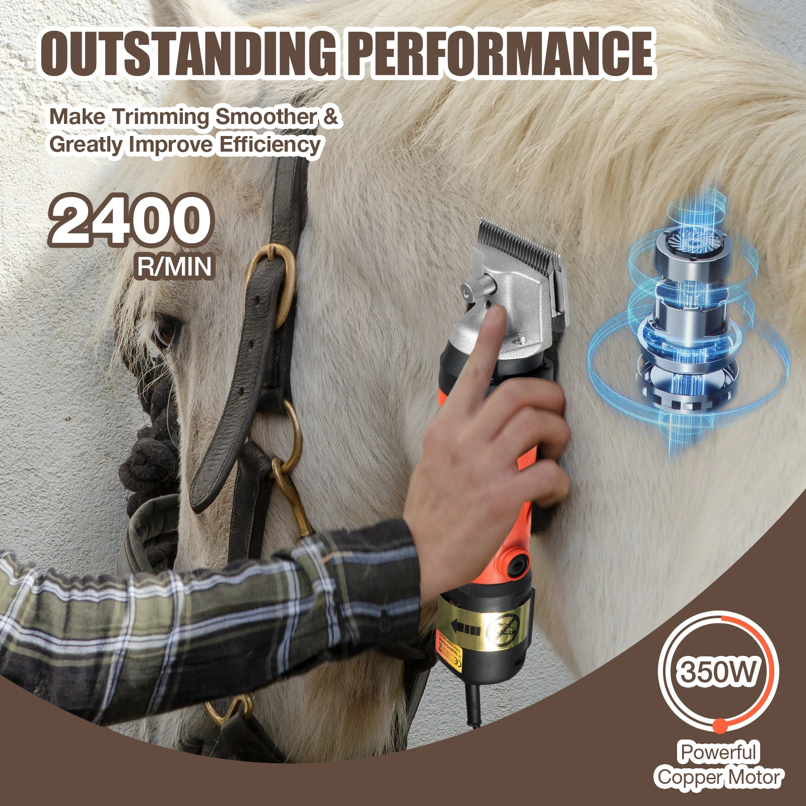 

350W Electric Horse Clipper Set 6 Speed Electric Sheep Shears, Horse Grooming Kit, Farm Livestock Haircut Trimmer