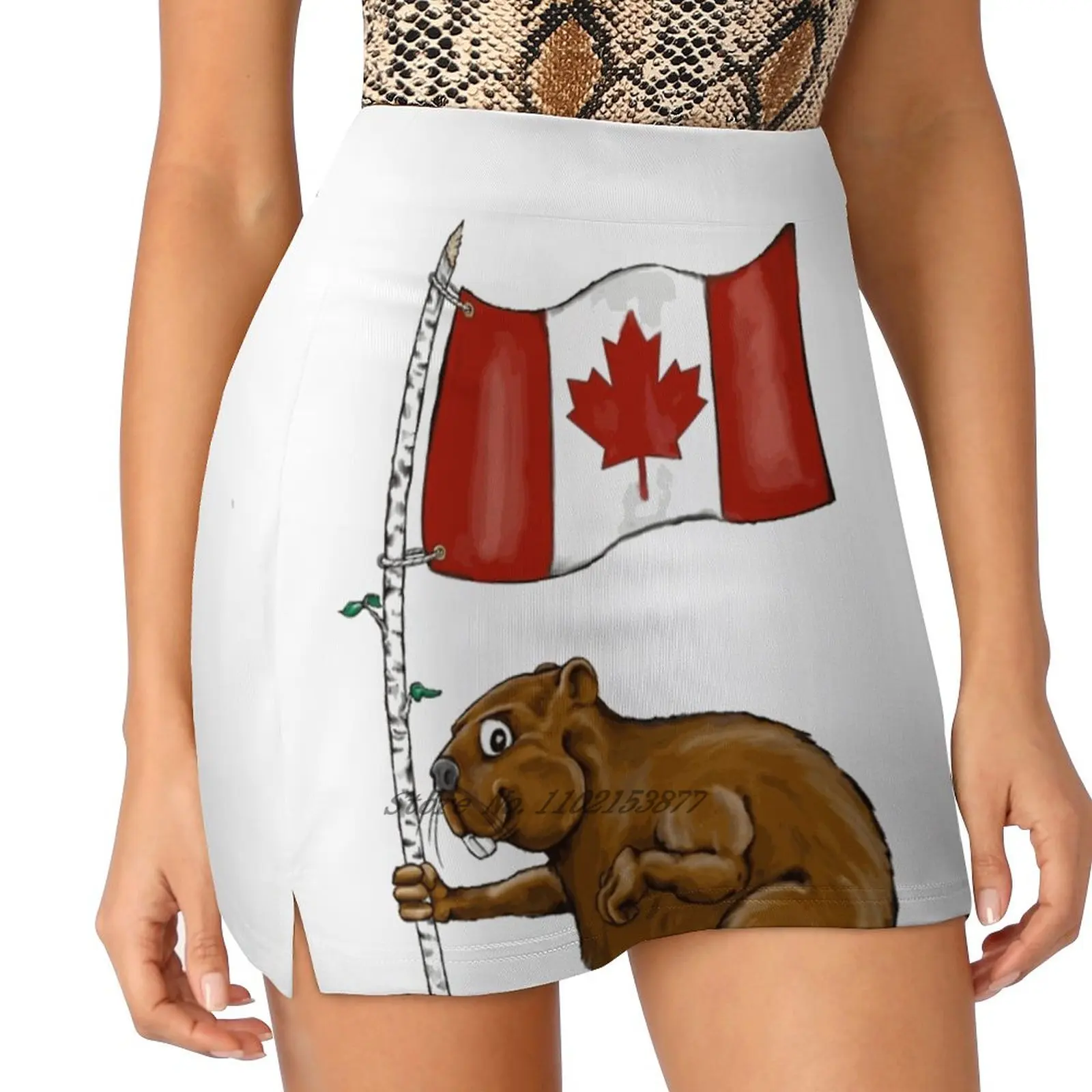 Beaver With Canadian Flag Women Sports Skirt Tennis Golf Dance Fitness Running Yoga Skirts Canada Beaver Flag Canadian Flag