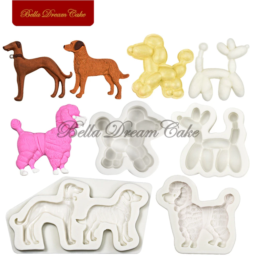 Small 3D Balloon Dog/Poodle Design Fondant Silicone Mold Gumpaste Chocolate Mould DIY Clay Molds Cake Decorating Tools Bakeware