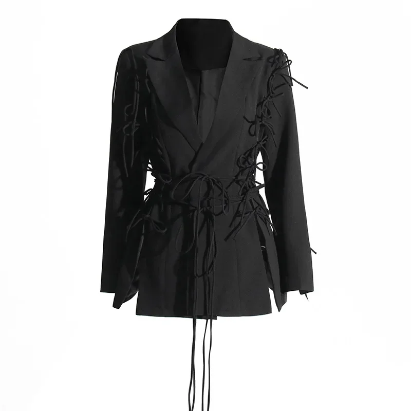 Costume noir pour femme, blazer croisé, veste à la mode, tenue de bureau formelle, vêtements de travail d'affaires, manteau chaud pour fille, tenue de printemps et d'automne, 1 pièce