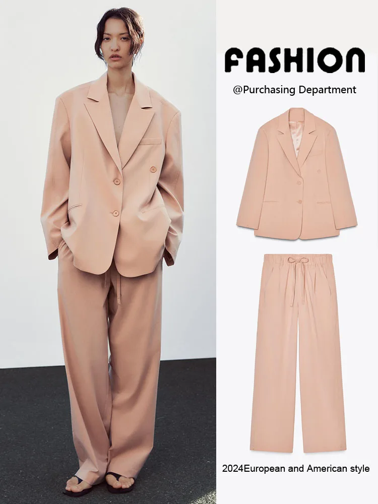 

Spring New Arrival Women's Suit Jaet Elastic Waist Pants Faionable Two-Piece Set Long Sves Button Closure Classic Collar