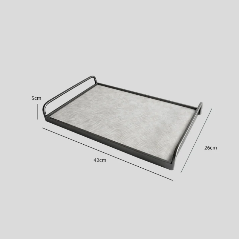 Metal Decorative Tray Leather Storage Tray Modern Minimalist Living Room Coffee Table Desk Organizer Home Decoration Storage - view 3