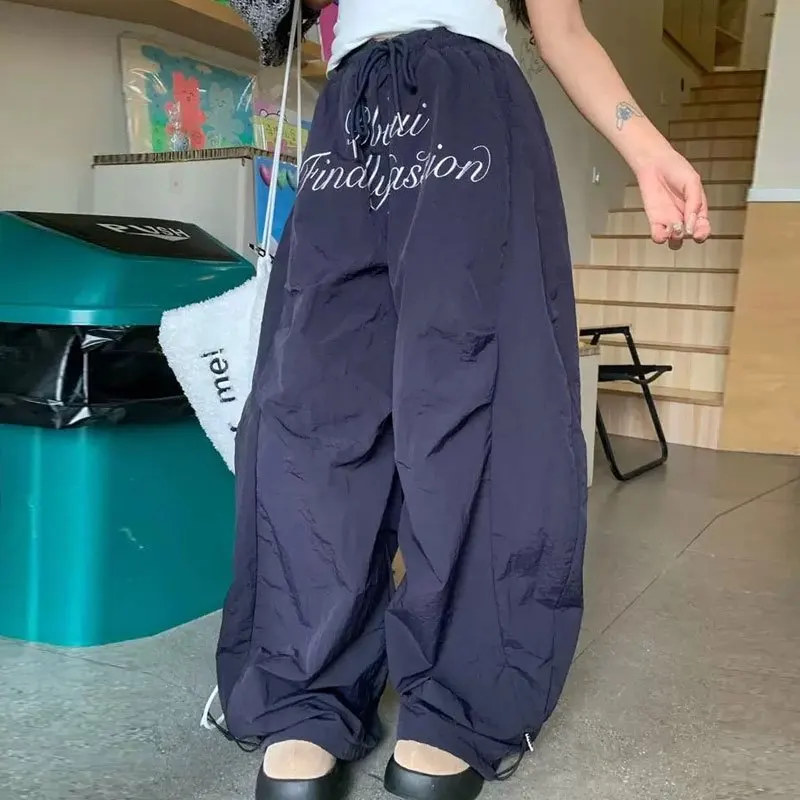 MEXZT Y2K Fleece Cargo Pants Women Harajuku Letter Baggy Sweatpants Fashion Streetwear Wide Leg Joggers Winter Casual Trousers