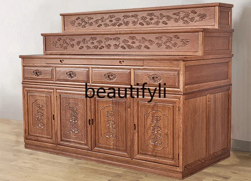 

Трехслойная буддийская ниша из цельного дерева, бытовая простая китайская буддийская настольная лестница, буддийский шкаф, блеск