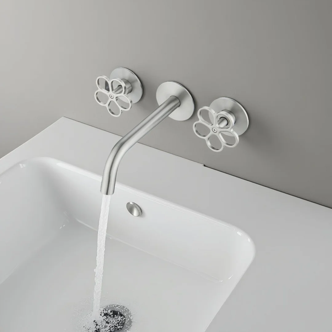 Brushed Nickel Bathroom Faucet In Wall Widespread Basin Faucet Grey Sink Mixer Brass Sink Faucet Hot & Cold Wash Faucet