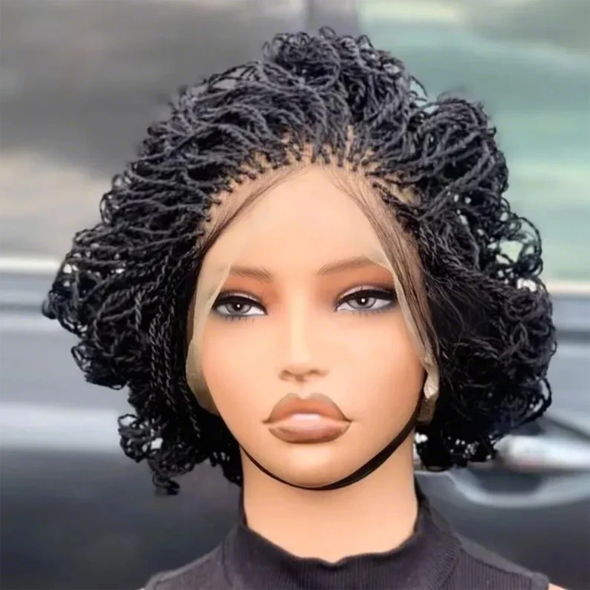 Micro twist braided wig.braiding bob lace wig for black women . full lace wig. lace front closure wig.