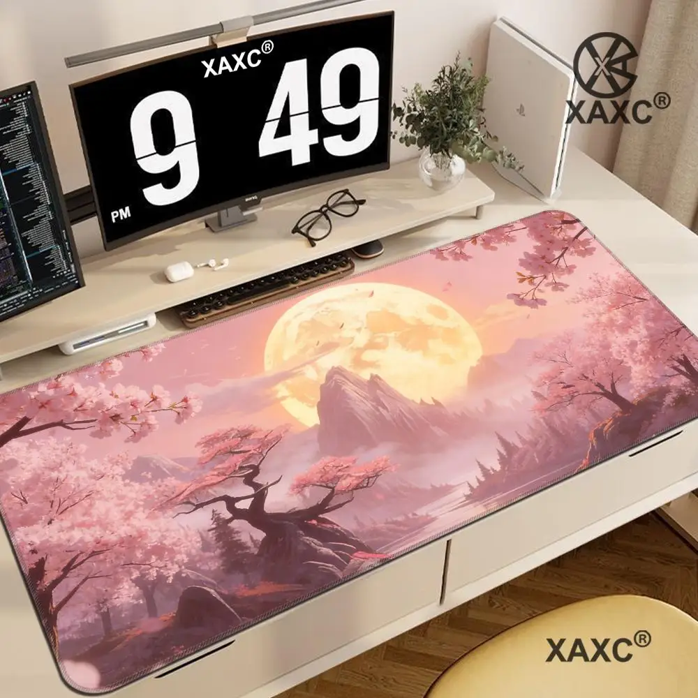 Pink Sakura Anime XXL Mousepad Landscape Gaming Mouse Pad Big Carpets Computer Accessories Stitch Stuff Desk Mat