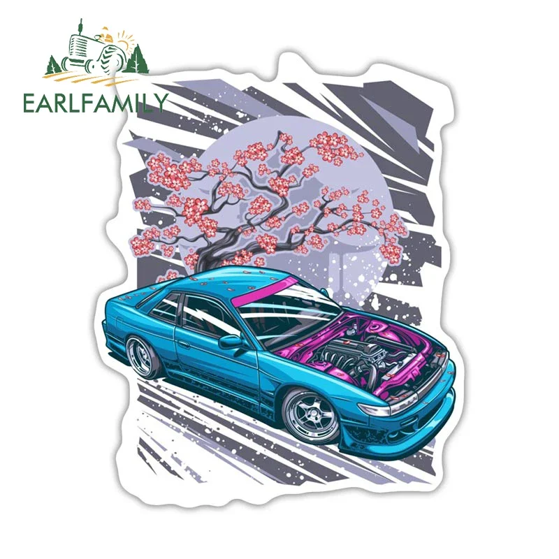 

EARLFAMILY Cherry JDM Car Stickers Laptop Vinyl Motorcycle Japanese Cherry Blossom Car Accessories Decal Surfboard Caravan
