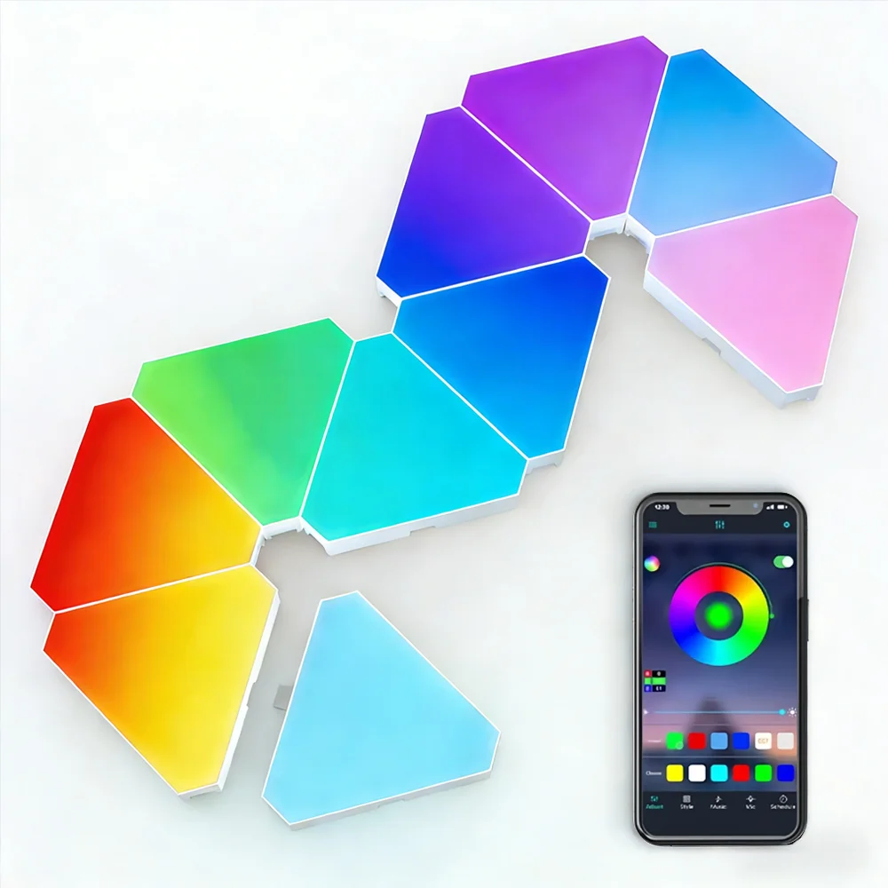 WS2812 DC5V LED USB Tuya App Dreieckige Quantum RGB Lampe Schallaktivierte Rhythmus-Atmosphärenbeleuchtung Schlafzimmer Spielzimmer Nachttischlampe