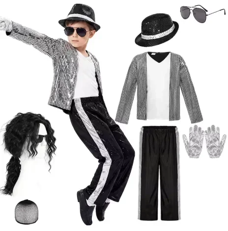 Costume de scène Michael Jackson 2026, tenue à paillettes pour enfants et adultes, ensemble de costume de performance MJ unisexe
