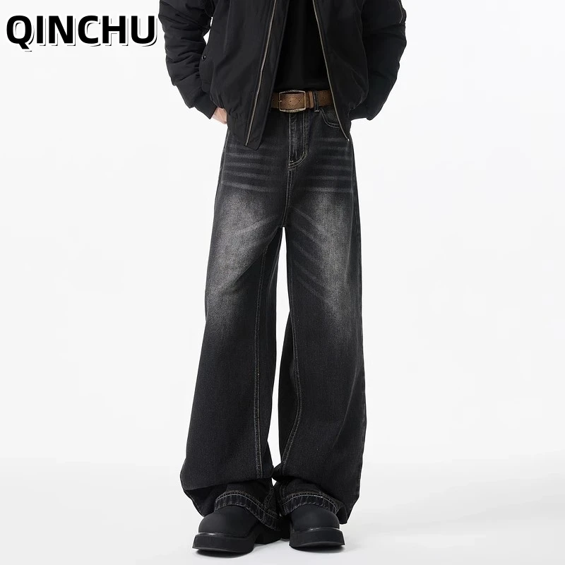 

QINCHU 2026 Jeans Men's American High Street Old Loose Straight Pants 2026 Spring New Men Clothing Baggy Jeans