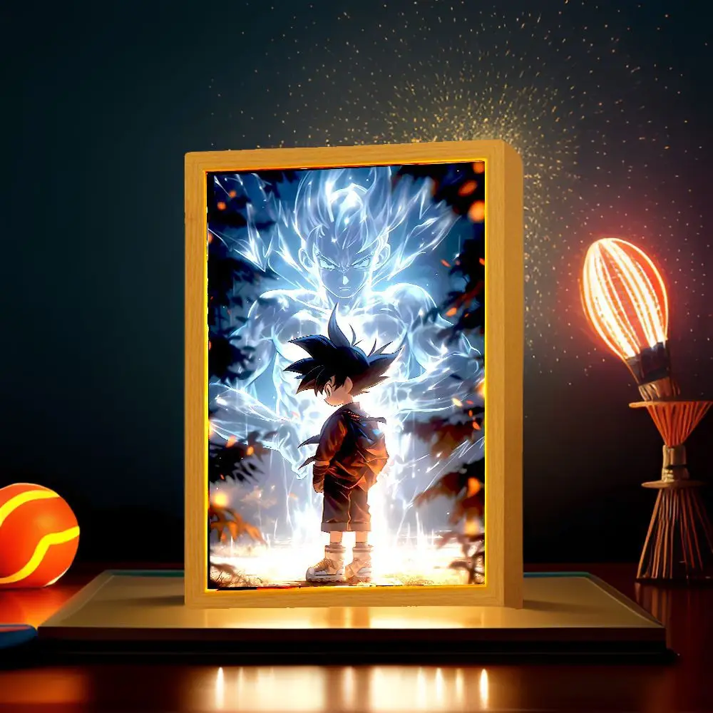 Anime Figure Light Painting Photo Frame Dragon Ball Z Goku Led Night Light Lamp Bedside Table Decorate Christmas Gifts Moon Lamp