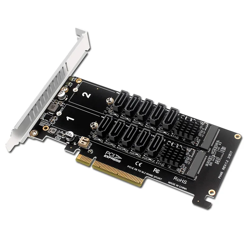 Imagem -05 - Dual M.2 Nvme Raid Pci-e x8 Cartão Dividido para 3.0 Sata 10-port Placa de Adaptador de Expansão Riser m2 Pcie 8x Jmb585 Chip Ph45 Mais Ph56