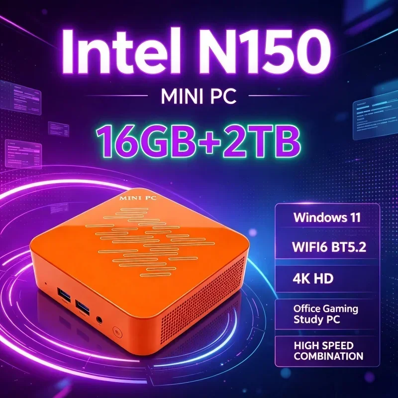 Multicolor Mini Desktop Host Intel N150 Processor 16GB RAM 1TB/2TB SSD Win11 WiFi6 BT5.2 Mini PC Computer For Daily Home Use