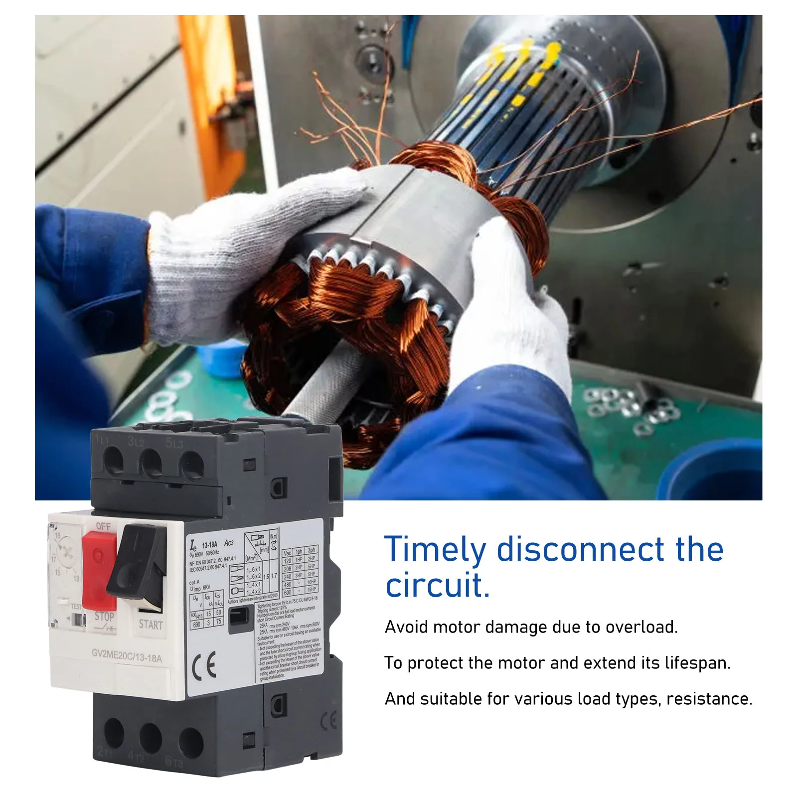 Motor Circuit Breaker 3P Overload   Manual Motor Starter Button AC 690V Motor  Circuit Breaker