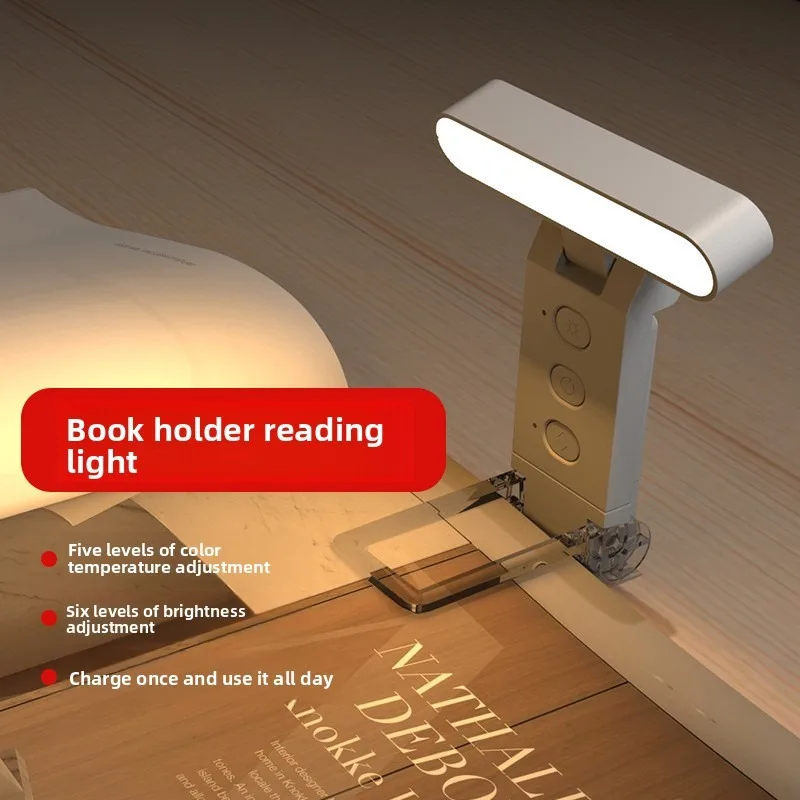 LED Clip Book Light USB Rechargeable Eye‑Protection Reading Lamp, 5‑Color 6‑Brightness Timer Bookmark Lamp for Student Bedside