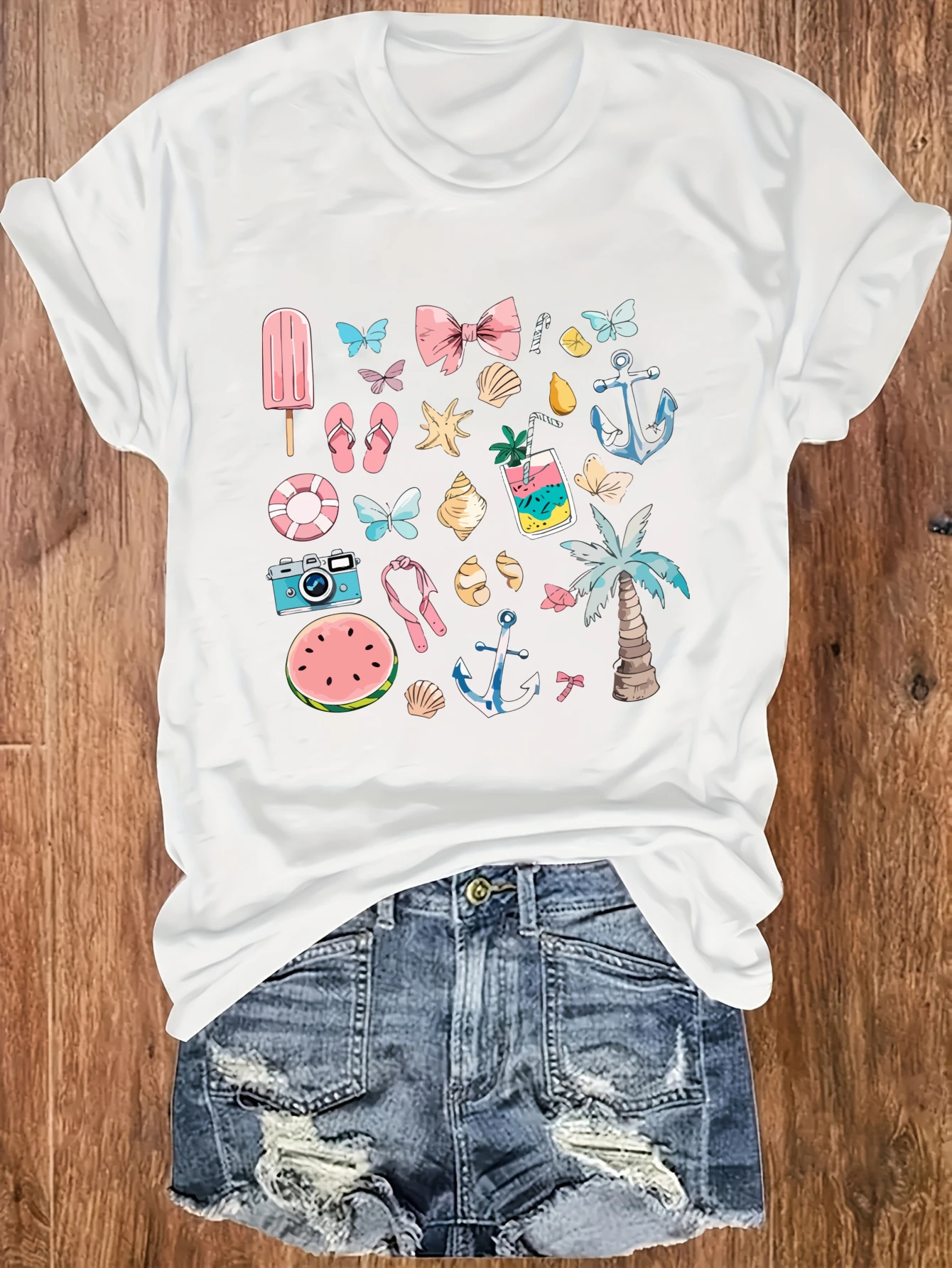 

Women's plus size tank top Summer Beach Icons Pattern Print Suitable for sports and daily wear womens clothes sleeveless casual