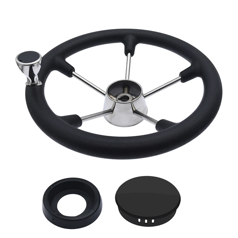 13.5 Inch Boat Steering Wheel Boat Accessories Marine 5 Spoke Destroyer Steering Wheel with Black Foam Grip and Knob