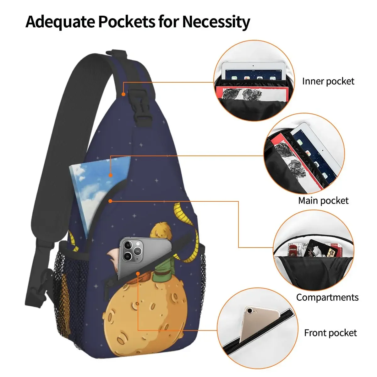 The Little Prince Fox Crossbody Sling Bags Small Chest Bag Amine Fairy Tale Shoulder Backpack Daypack for Hiking Outdoor Sports