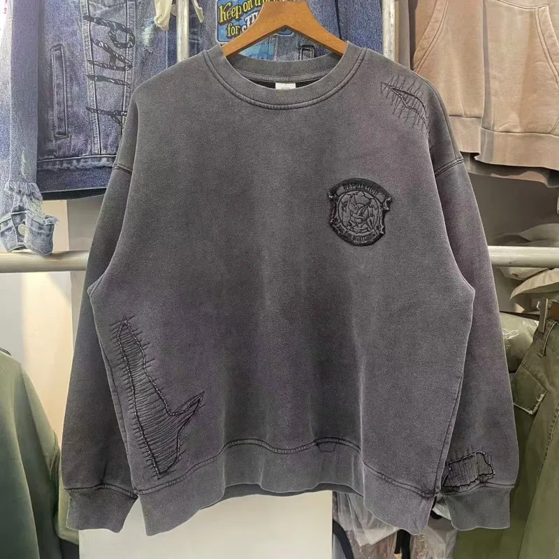 

Ретро-американский свитшот с круглым вырезом для мужчин, осенне-зимняя новинка, свободный повседневный универсальный топ для пар, верхняя одежда из хлопковой ткани