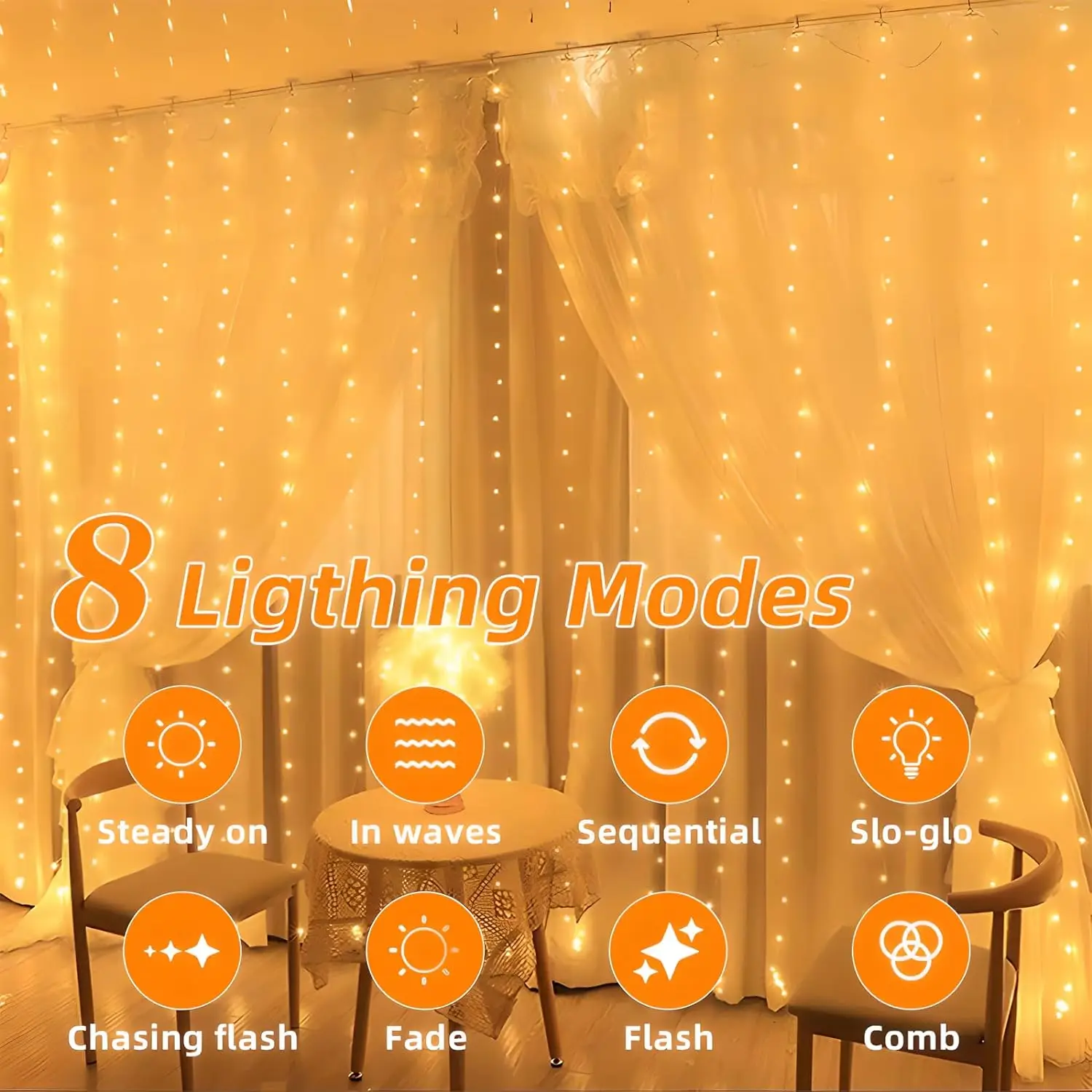 Led Curtain Lights 8 Mode Christmas Window Fairy Light USB String Light for Bedroom Party Outdoor Indoor Wall Decoration