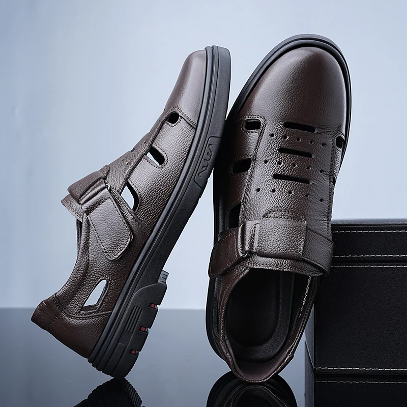 

Men's Slip-On Loafers Summer Cowhide Breathable Leather Shoes Comfortable Wear-Resistant Anti-Slip Casual Footwear