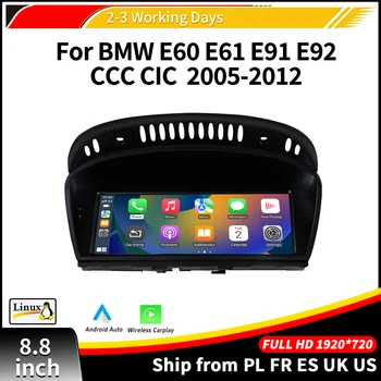 Carplay inalámbrico de 8,8 pulgadas para BMW 3 5 Series E60 E61 E90 E91 E92 E93 CCC CIC 2005-2012, pantalla táctil Bluetooth, compatible con cámara trasera, MirrorLink, LINUX, Radio Multimedia para coche 1