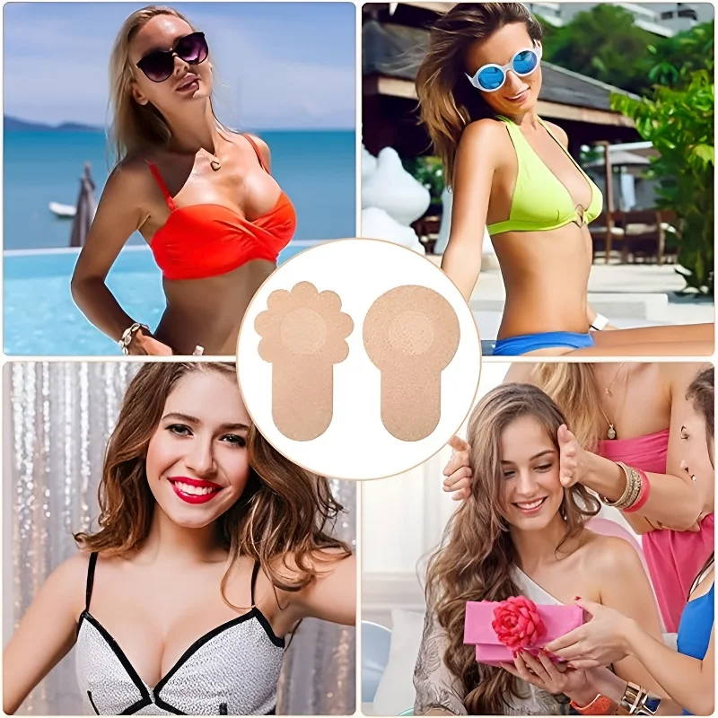 Couvre-mamelons jetables, cache-tétons adhésifs, invisibles, auto-adhésifs, sans bretelles, push-up, pour femmes