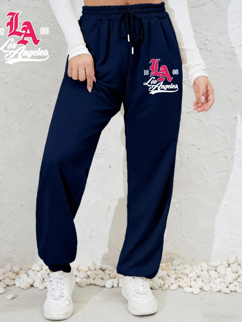 1986 Los Angeles impression pantalons de survêtement femmes automne hiver pantalon poche ample taille élastique pantalon rue femme Streetwear