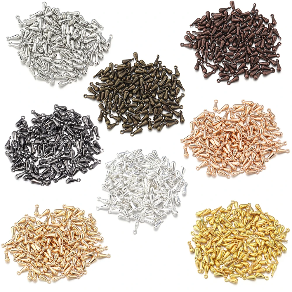 SAUVOO 100/200pcs 2*7 3*9mm Alloy Water Drop End Beads Gold Silver For Extender Tail Chain Pendant DIY Jewelry Making Findings