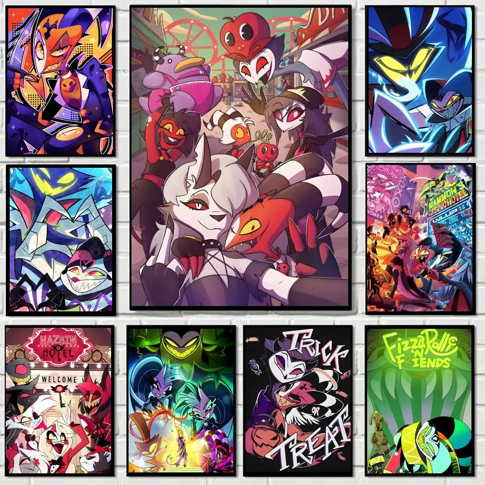Cartoon H-Helluva Boss Poster Self-adhesive Decal Living Room Bedroom Party Bar Decor Moisture-proof Fade-resistant
