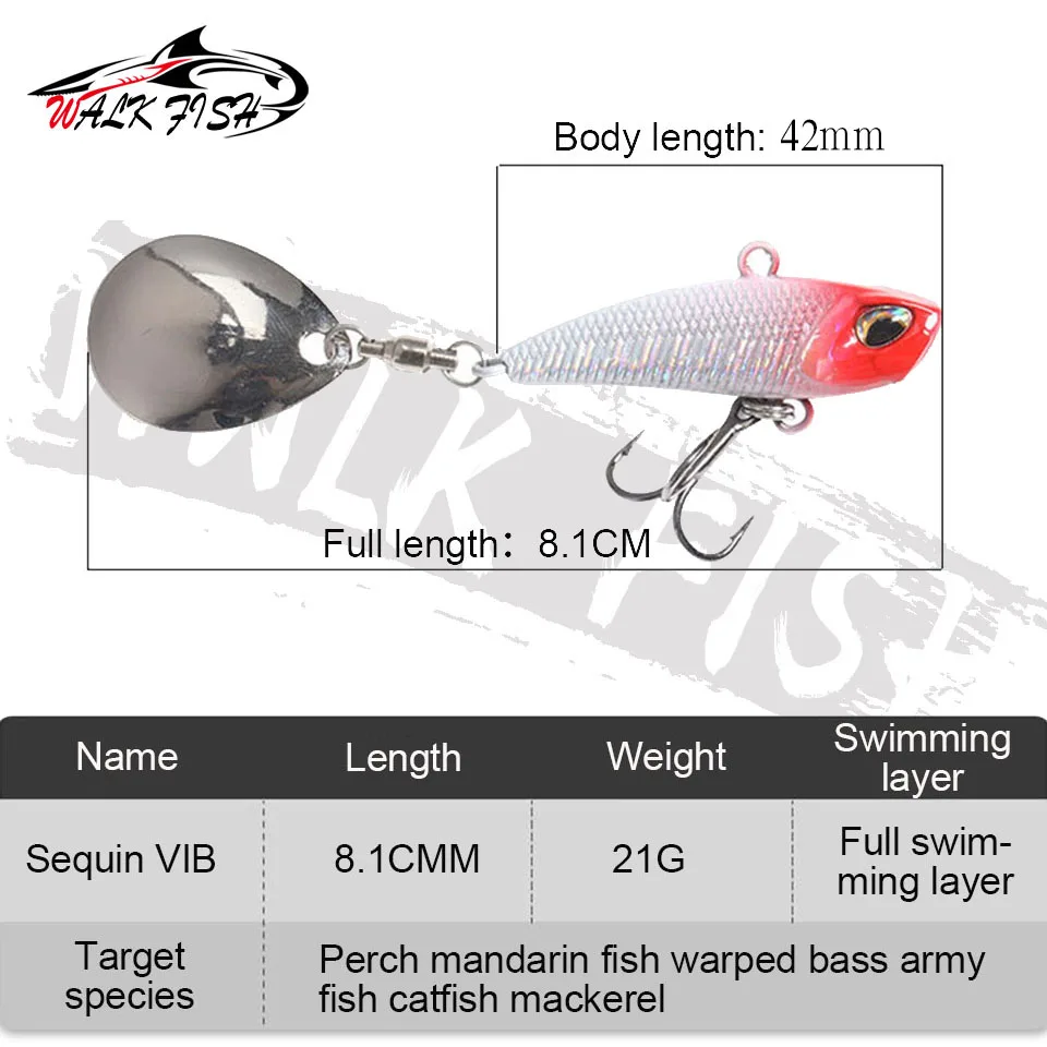 WALK FISH 7g 11g 15g 21g Spinner Bait Metal VIB Fishing Lure Rotating Tail Vibration Sequins Japan Wobbler Trolling Bait Pesca