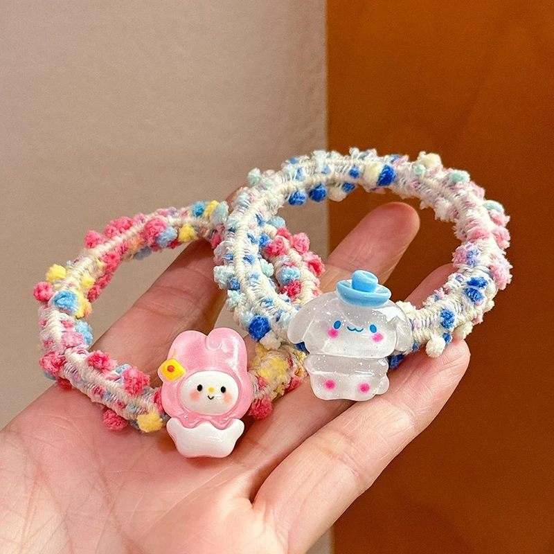 Cartoon Hello Kitty Kawaii Anime Children Headwear Candy Color Hair Ring For Cute Sweet Hair Accessories Kids Rubber Band Gifts