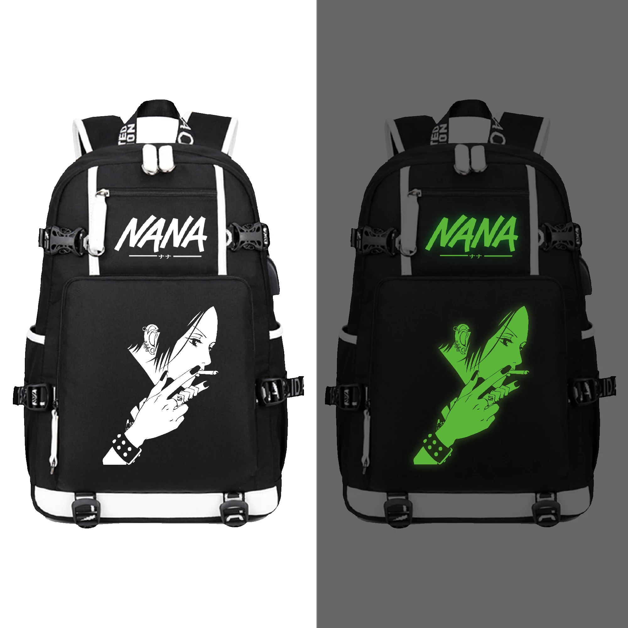 

Anime Nana Oxford Luminous School Bags Large Capacity Men Bookbag USB Charging Laptop Backpack Women Cartoon Travel Daypack