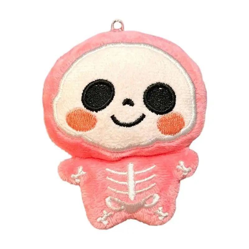 31BB Plush Bag Charm with Smiling Skeleton Character and Metal Loop