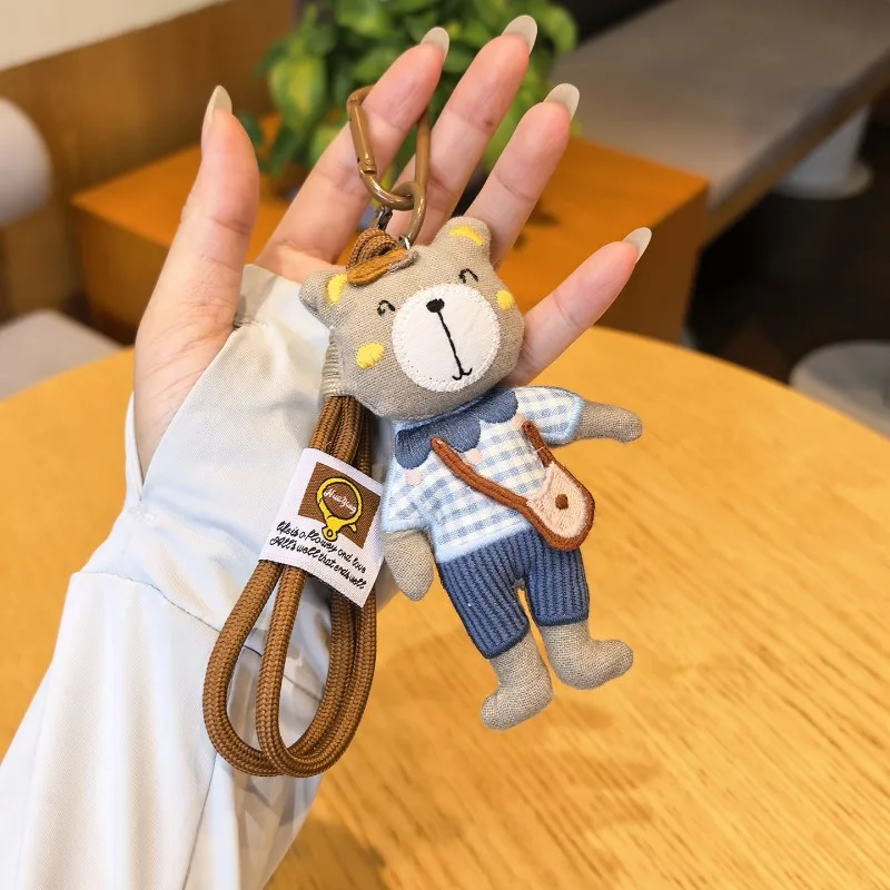 

Cartoon Stuffed Backpack Bear Brooch Keychain with Handmade Braided Rope Lanyard Soft Cute Bag Charm Premium Quality Accessories
