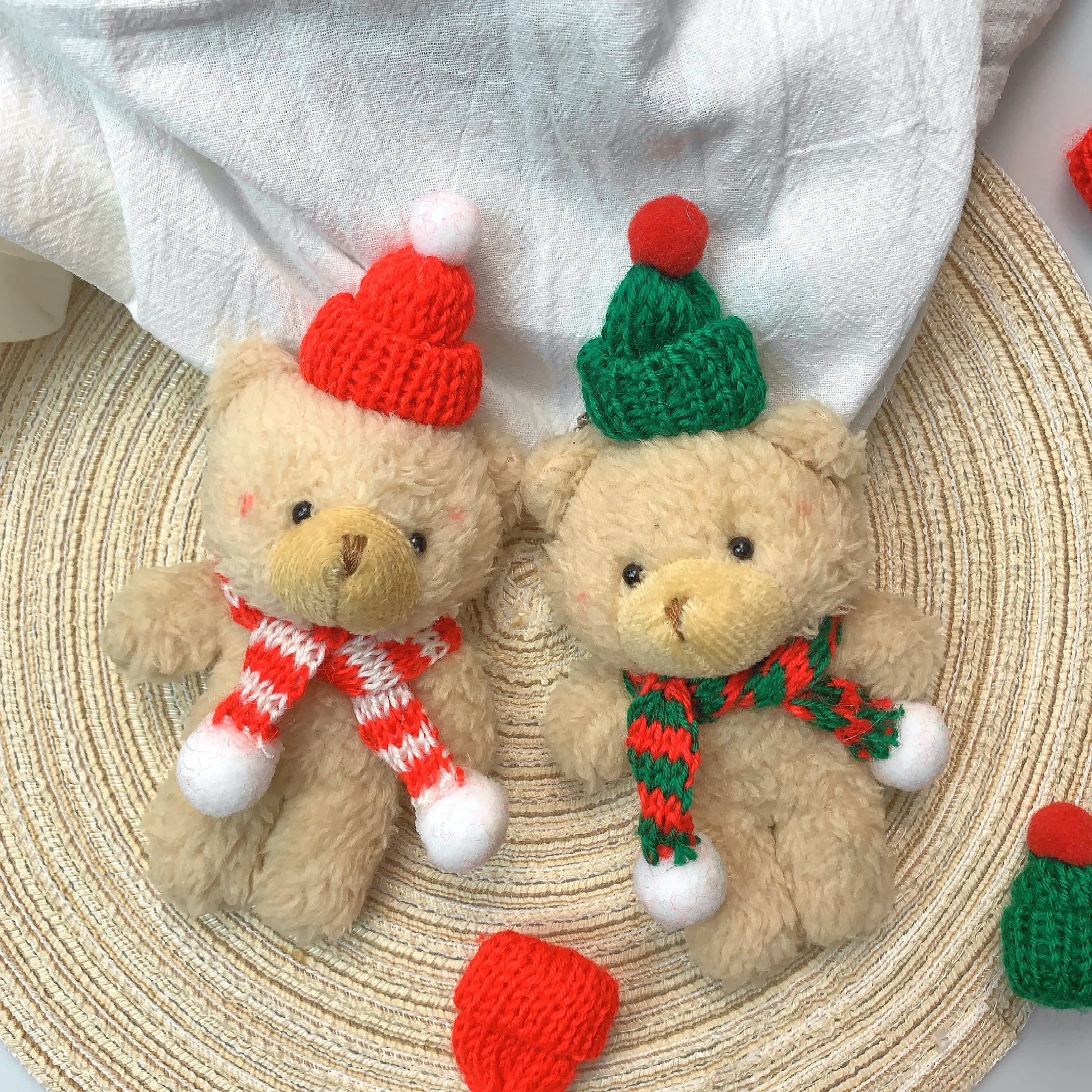 15cm Cute Teddy Bear Plush Toy kawaii Christmas Red Scarf Bear Plush Doll For Girl Bag Pendant Key Chain Children Christmas Gift