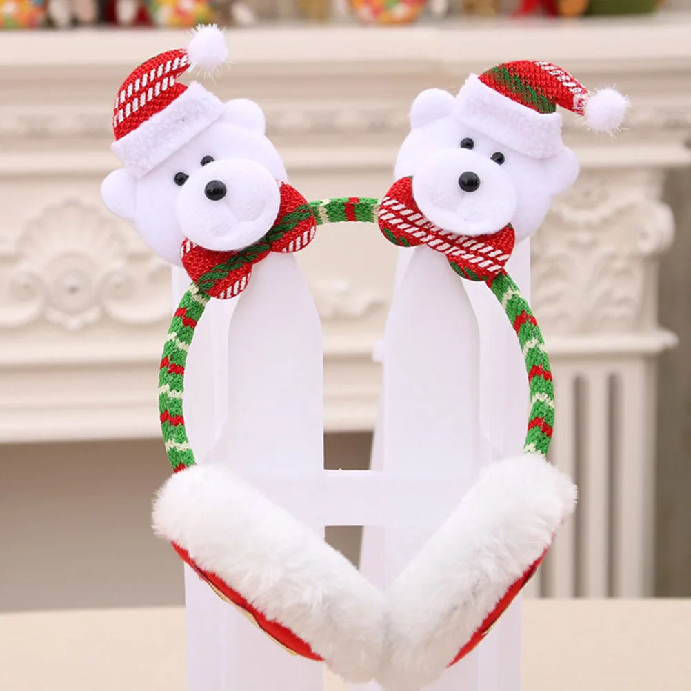 

2pcs Christmas Headbands Earmuffs Creative Cartoon Hairband Party Costume Accessory Elk Bear Pattern Adults Stretchy