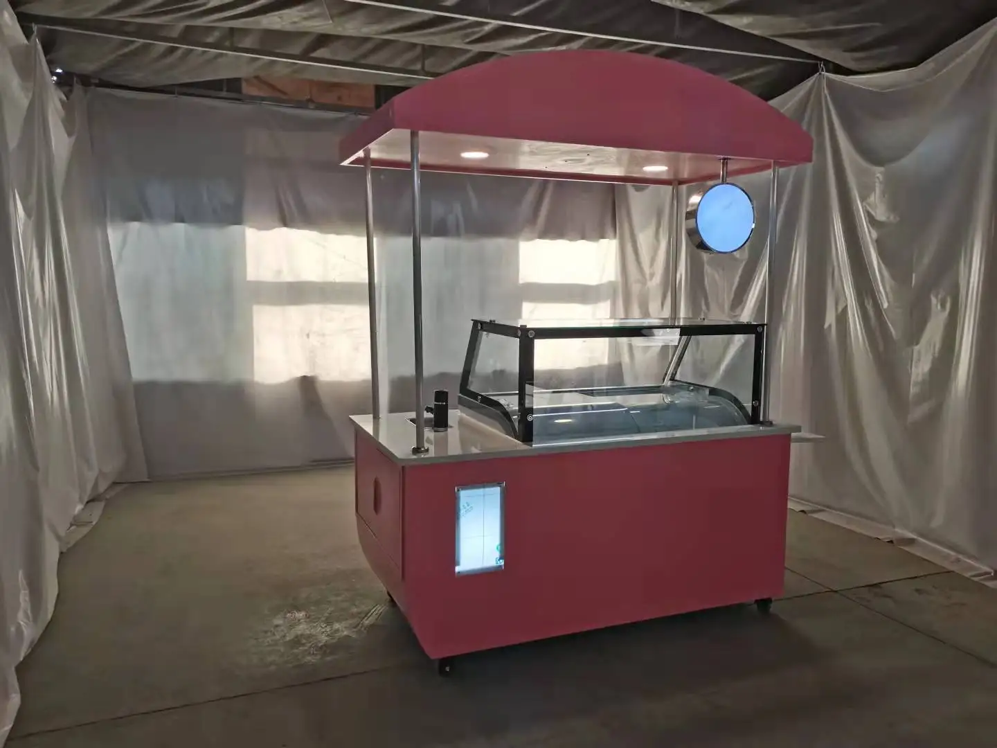 Bicicleta de sorvete manual com freezer, display de gelato, bebidas congeladas, refrigerador refrigerado, vitrine, carrinho de comida, vans