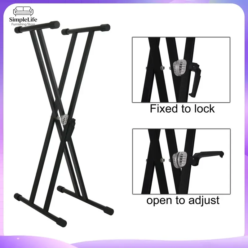 Heavy Duty X Type Double Tube Keyboard Stand Adjustable Folding Electronic Piano Rack Thickened Music Instrument Support