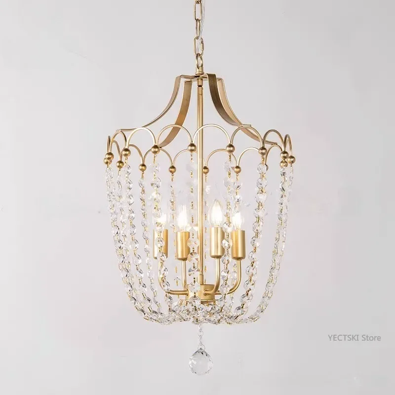 

GHJUYIOL American crystal chandelier restaurant light French creative art wood bead decoration room children's room bedroom ligh